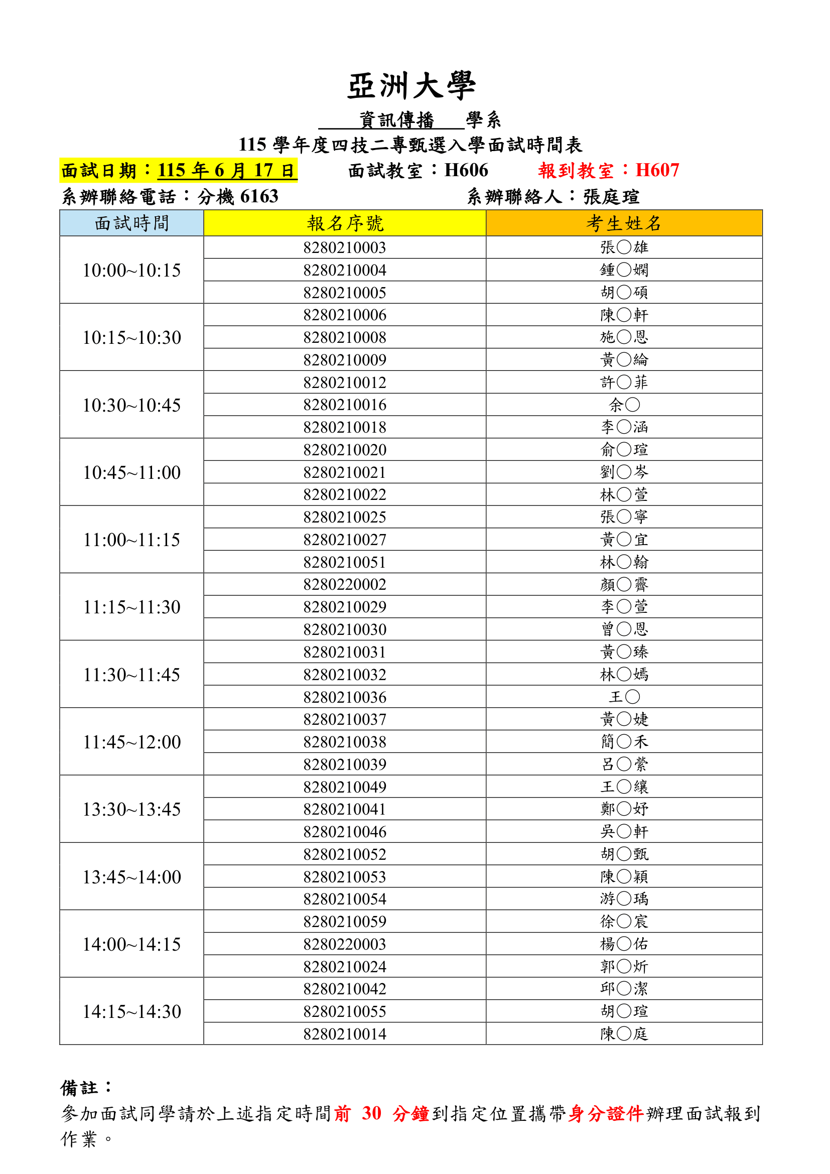 115學年度四技二專甄選入學面試時間表-1